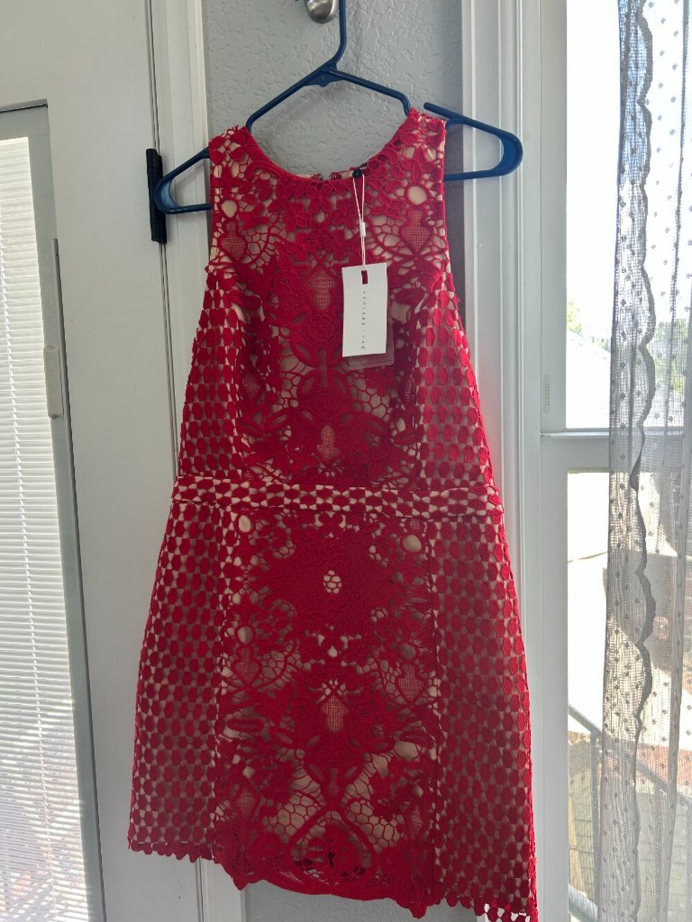 Endless Rose NWT Red Crochet Lace Fit & Flare Dress Nude Lining Size Large